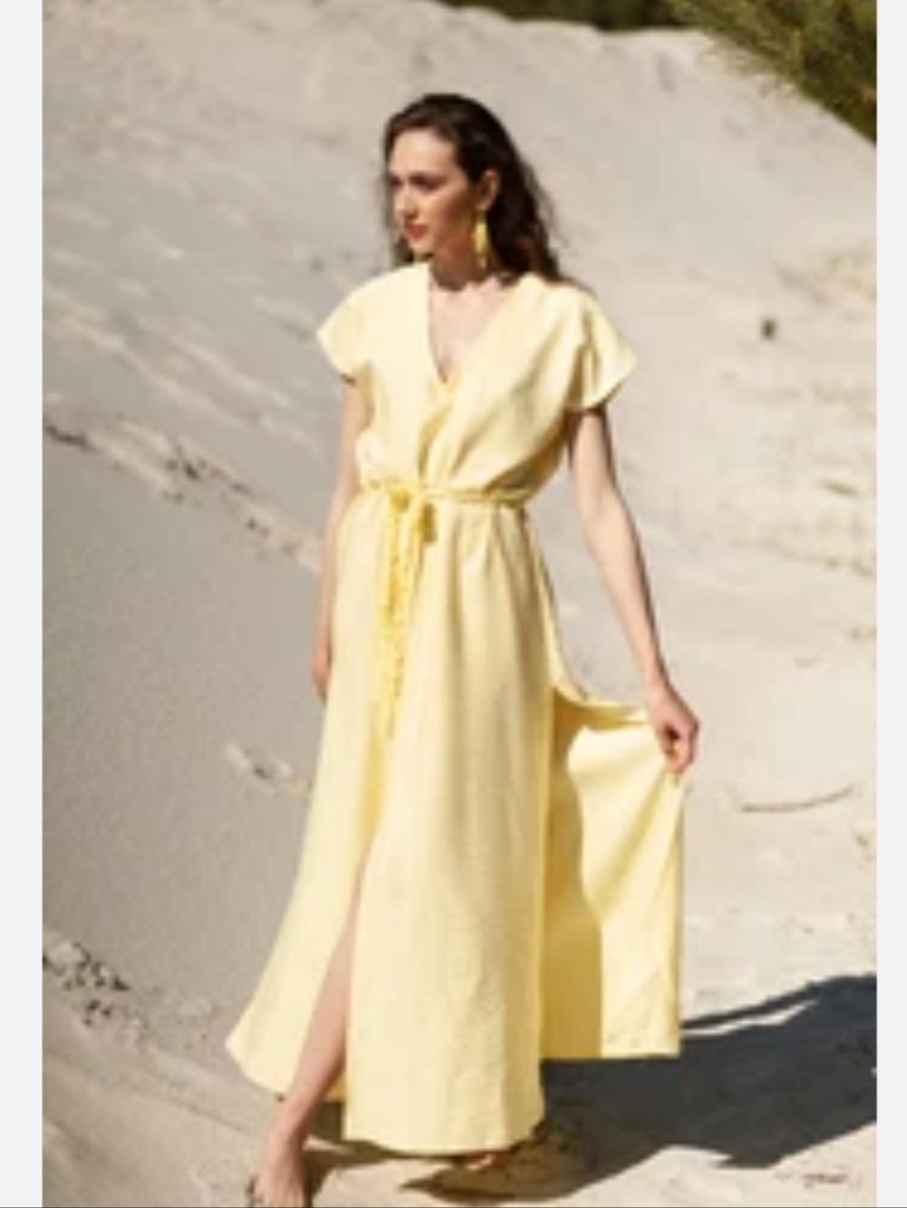 blue island Pale Yellow V-Neck Tie Waist Beach Cover Up Dress size XS NWTS